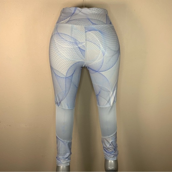 Small Reebok Blue White Geometric Print Speed Wick Athletic Leggings Activewear - Picture 6 of 10
